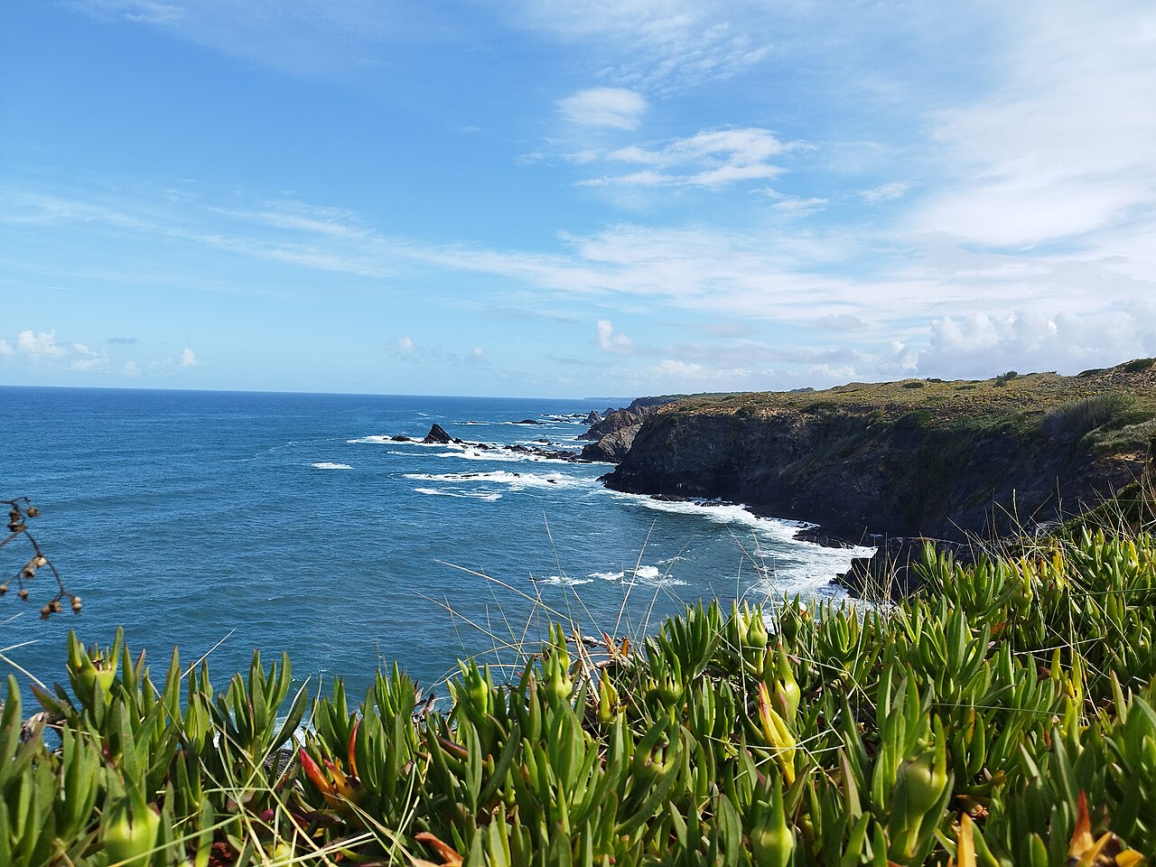 Rocky Atlantic coastline in the Southwest Alentejo and Vicentine Coast Natural Park, Portugal.